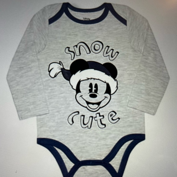 NWT Disney Baby Okie Dokie Mickey Mouse Bodysuits, Light Heather Gray - Picture 4 of 5
